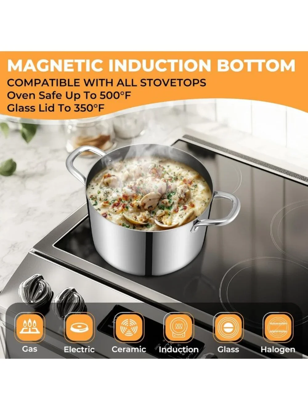 6.5 Quart Tri-Ply Stainless Steel Stock Pot - Heavy Duty Induction Cookware